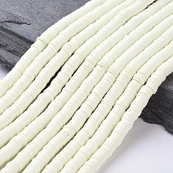 Светлый Золото-желтый Бусины из полимерной глины , Диск / плоские круглые, Heishi бусы, светлый золотарник желтый, 8x0.5~1 мм, отверстие : 2 мм, около 380~400 шт / нитка, 17.7 дюйм