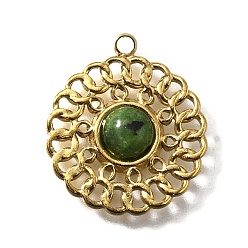 Африканский Бирюза(яшма) 304 подвески из нержавеющей стали, плоско-круглые, с натуральной африканской бирюзой(яшмой), реальный 18 k позолоченный, ионное покрытие (ip), 18x16x3.5 мм, отверстие : 1.2 мм