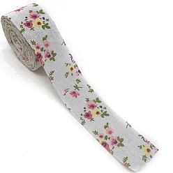 Flower Cotton Linen Printed Ribbons, Garment Accessories, Flat, Flower, 1-5/8 inch(40mm)