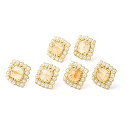Citrine Natural Citrine Square Stud Earrings with Plastic Pearl Beaded, Real 14K Gold Plated Brass Jewelry, 18x18mm