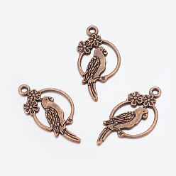 Red Copper Alloy Tropical Parrot Pendants, Lead Free and Cadmium Free, Red Copper, 28x14.5x1.5mm, Hole: 1.5mm