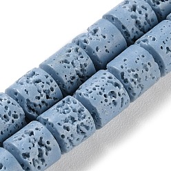 Светло-Голубой Нити синтетических бусин, окрашенных в лавовый камень, баррель, Небесно-голубой, 8~9x8~9 мм, отверстие : 1 мм, около 47 шт / нитка, 15.28'' (38.8 см)