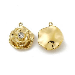 Real 18K Gold Plated Vacuum Plating 201 Stainless Steel Pendants, Crystal Rhinestone Rose Charms, Real 18K Gold Plated, 18.5x15.5x6.5mm, Hole: 1.2mm