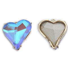 Light Sky Blue Electroplate K9 Glass Pendants, with Light Gold Plated Brass Findings, Cadmium Free & Lead Free, Faceted, Heart, Light Sky Blue, 26.5x26.5x7.5mm, Hole: 1.2mm