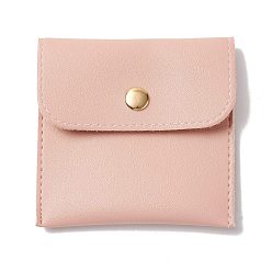 PeachPuff PU Imitation Leather Jewelry Storage Bags, with Golden Tone Snap Buttons, Square, PeachPuff, 7.9x8x0.75cm