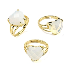 Опал Латунные манжеты с открытыми кольцами, с опалитом, сердце, граненые, стойки покрытие, долговечный, золотые, размер США 8 1/2 (18.5 мм)