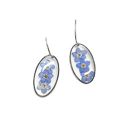 Oval Resin with Pressed Flower Dangle Earrings, Oval, 25x17mm