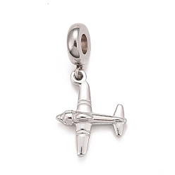 Stainless Steel Color 304 Stainless Steel European Dangle Charms, Large Hole Pendants, Airplane, Stainless Steel Color, 28.5mm, Hole: 4mm, Airplane: 19x15x4mm