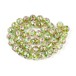 Желтый Бусы лэмпворк ручной работы, со цветком внутри , круглые, желтые, 11.5~12.5x10.5~11.5 мм, отверстие : 1.2~1.5 мм, около 45 шт / нитка, 19.69~21.26'' (50~54 см)