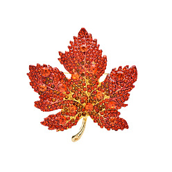 Hyacinth Autumn Maple Leaf Light Gold Alloy Rhinestone Brooch Pins, for Sweaters Coats, Hyacinth, 50x47mm