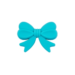 Turquoise Bowknot Food Grade Silicone Beads, Chewing Beads For Teethers, DIY Nursing Necklaces Making, Turquoise, 16x26mm