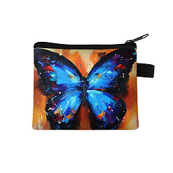 Dodger Blue Butterfly Pattern Polyester Clutch Bags, Change Purse with Zipper & Key Ring, for Women, Rectangle, Dodger Blue, 13.5x11cm