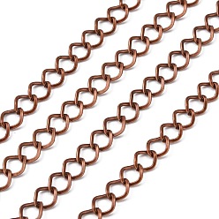 Red Copper Iron Twisted Chains, Unwelded, with Spool, Rhombus, Red Copper, 8.5x6.8x1.2mm, about 164.04 Feet(50m)/roll