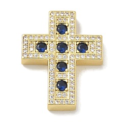 Синий Стойка металлическая латунная микропрофилированная кубическая циркония подвески, долговечный, без свинца и без кадмия, крест прелести, синие, 28x22.5x4.5 мм, отверстие : 2.5x4.5 мм