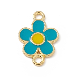 Dark Turquoise Alloy Connector Charms, with Enamel, Flower Links, Light Gold, Dark Turquoise, 18.5x12.5x1.5mm, Hole: 1.8mm