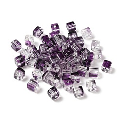 Purple Two Tone Transparent Glass Beads, Cube, Purple, 6x6x7mm, Hole: 1.4mm, about 500pcs/bag