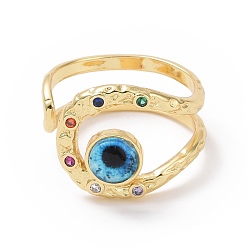 Темно-Голубой Открытое кольцо-манжета из полимерного глаза с кубическим цирконием, полое широкое полое кольцо из настоящей позолоченной 18k для женщин, без кадмия и без свинца, глубокое синее небо, размер США 7 3/4 (17.9 мм)