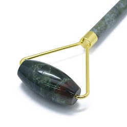 Indian Agate Natural Indian Agate Brass Face Massager, Facial Rollers, Golden, 140.5x62.5x25mm