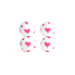 White Valentine's Day Wood European Beads, Large Hole Bead, Round with Pink Heart, White, 16mm, Hole: 4mm