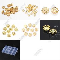 Golden 6 Styles Iron Bead Caps, Mixed Shapes, Golden, 5~12x1~4.5mm, Hole: 1~1.8mm