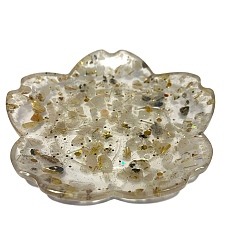 Rutilated Quartz Resin Flower Plate Display Decoration, with Natural Rutilated Quartz Chips inside Statues for Home Office Decorations, 100x100x15mm