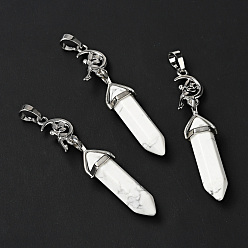 Howlite Synthetic Howlite Double Terminated Pointed Big Pendants, with Platinum Tone Brass Findings, Cadmium Free & Lead Free, Moon with Fairy & Bullet, Faceted, 62~66mm
