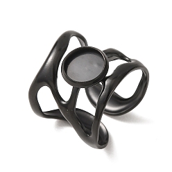 Black 304 Stainless Steel Cuff Ring Components, Round Pad Ring Setting, Ion Plating(IP), Long-Lasting Plated, Black, 18mm,18mm, Tray Size: 8mm