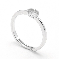 Platinum Rhodium Plated 925 Sterling Silver Finger Ring Components, For Half Drilled Beads, Flat Round, Platinum, Tray: 5mm, 16.5mm, Pin: 0.7mm