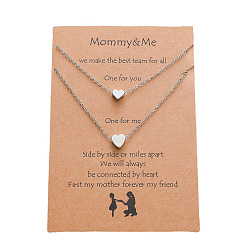 N00030 Mother-Daughter Card Heart-shaped Card Necklace Set, Fashionable and Simple, Non-fading Collarbone Chain (2 Pieces)