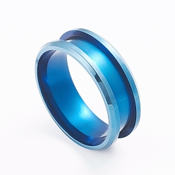Blue 201 Stainless Steel Grooved Finger Ring Settings, Ring Core Blank, for Inlay Ring Jewelry Making, Blue, Size 11, Inner Diameter: 21mm
