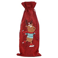 Deer Christmas Theme DIY 5D Diamond Painting Gift Bag Kits, including Linen Bag, Resin Rhinestones, Diamond Sticky Pen, Tray Plate and Glue Clay, Deer Pattern, 350x150mm