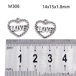 Antique Silver DIY Alloy Jewelry Pendant, Valentine's Day, LOVE Heart Charm, Antique Silver, 15x14x1.8mm