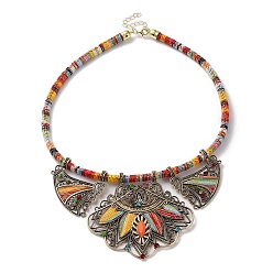 Colorful Alloy Rhinestone Teardrop Bib Necklace, Bohemia Necklace with Cloth Cords, Colorful, 19.02 inch(48.3cm)