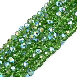 Зеленый лайм Нити из прозрачных стеклянных бусин-ронделей с цветным покрытием ab, граненые, зеленый лайм, 2.5x2 мм, отверстие : 0.5~0.9 мм, около 148~159 шт / нитка, 11.42~13.19'' (29~33.5 см)