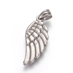 Stainless Steel Color 304 Stainless Steel Pendants, Wing, Stainless Steel Color, 35x14.5x3.5mm, Hole: 5x7mm