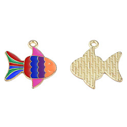 Ярко-Розовый Стойки обшивки сплава эмали подвески, без кадмия и без свинца, рыба, золотой свет, ярко-розовый, 20x23x1 мм, отверстие : 1.8 мм