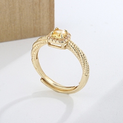Golden Brass Rhinestone Adjustable Rings for Women, Square, Golden, Inner Diameter: 17mm