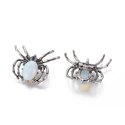 Opalite Opalite Brooch, with Brass Findings and Glass, Spider, Antique Silver, 34~35x41~42x7mm, Hole: 3x5mm