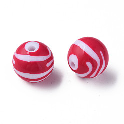Camellia Opaque Striped Acrylic Beads, Round, Camellia, 19mm, Hole: 3mm, about 112pcs/500g