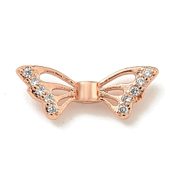Розовое Золото Покрытие стойки латунь микро паве бусина циркония, долговечный, без свинца и без кадмия, бабочка, розовое золото , 6.8x18x3.5 мм, отверстие : 1.2 мм