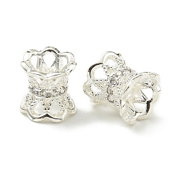 Серебро Стойки обшивки латунь микро проложить кубического циркония бусы, долговечный, без свинца и без кадмия, корона, серебряные, 8x8 мм, отверстие : 4 мм