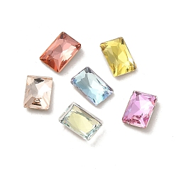 Mixed Color Glass Rhinestone Cabochons, Point Back & Back Plated, Faceted, Rectangle, Mixed Color, 6x4x2mm