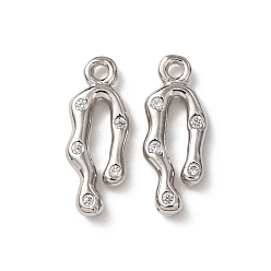 Платина Латунные микропаве прозрачные кубические циркониевые подвески, долговечный, стойки покрытие, волнистые прелести, платина, 14.5x5.5x2 мм, отверстие : 1.2 мм