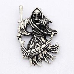 Antique Silver Retro Grim Reaper 304 Stainless Steel Gothic Pendants, Antique Silver, 49x31x7mm, Hole: 4x6mm