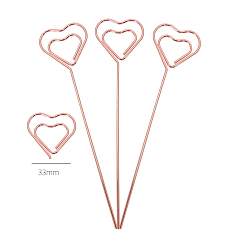Or Rose Pince-notes spirale cœur de fer, support de support de photo de note de message, pour la décoration de mariage, or rose, 130x33x1.5mm