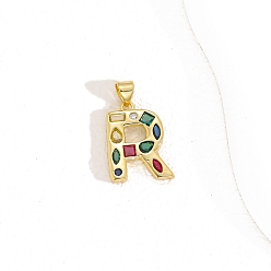 Letter R Латунные микро проложить кубического циркония подвески, письмо амулеты, Буква R, 24x15 мм