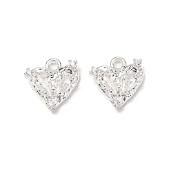 Прозрачный Латунные микро проложить кубического циркония подвески, сердце прелести, 925 серебро покрытием, прозрачные, 10.5x10x3.5 мм, отверстие : 1.4 мм