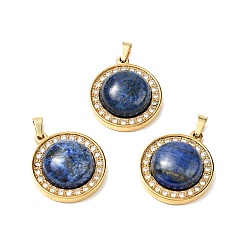 Lapis Lazuli Natural Lapis Lazuli Pendants, with Golden Tone 304 Stainless Steel and Crystal Rhinestone Findings, Half Round Charm, Dyed, 24.5x21x8mm, Hole: 3.5x6mm