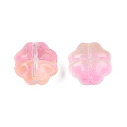 Pink Transparent Spray Painted Glass Beads, Two Tone, Clover, Pink, 11.5x11.5x7.5mm, Hole: 1mm