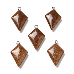 Goldstone Synthetic Goldstone Pendants, Kite Charms, with Stainless Steel Color Tone Stainless Steel Loops, 28x18x6~7mm, Hole: 2mm